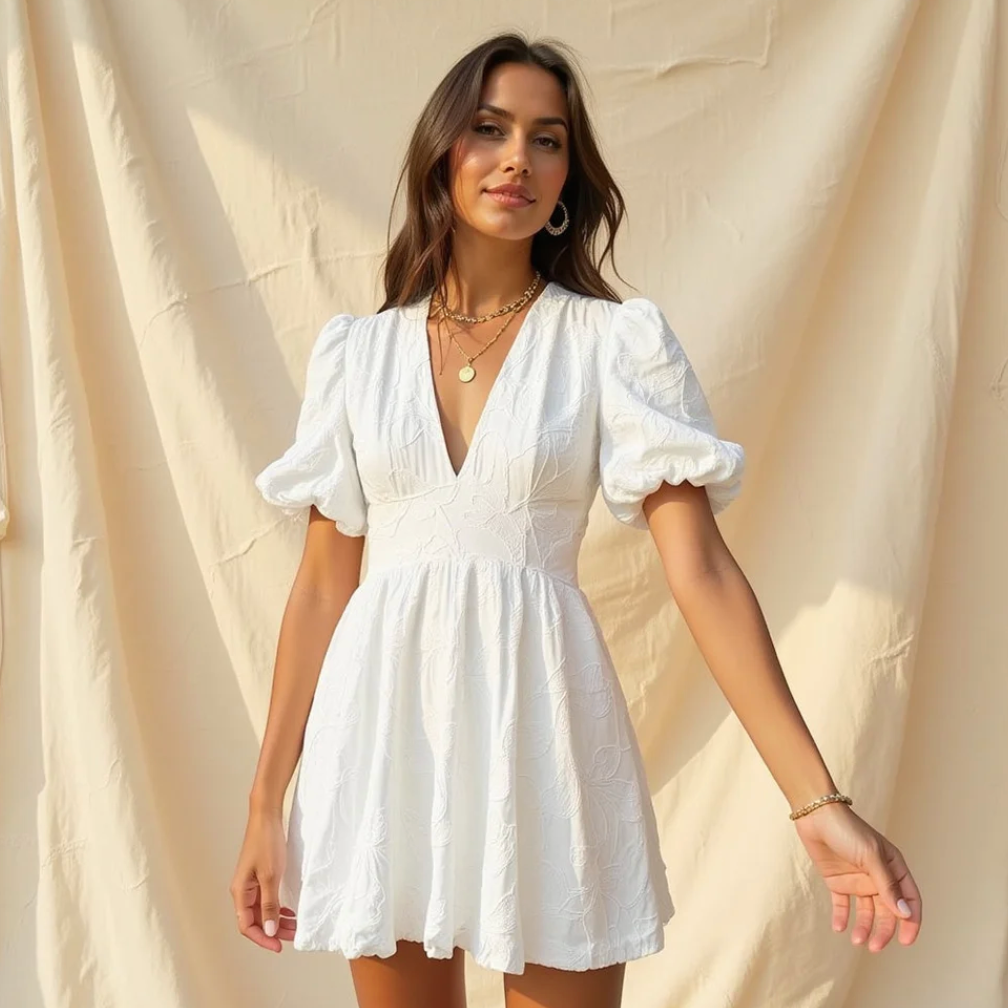 Veronni | Romantische midi-jurk met pofmouwen