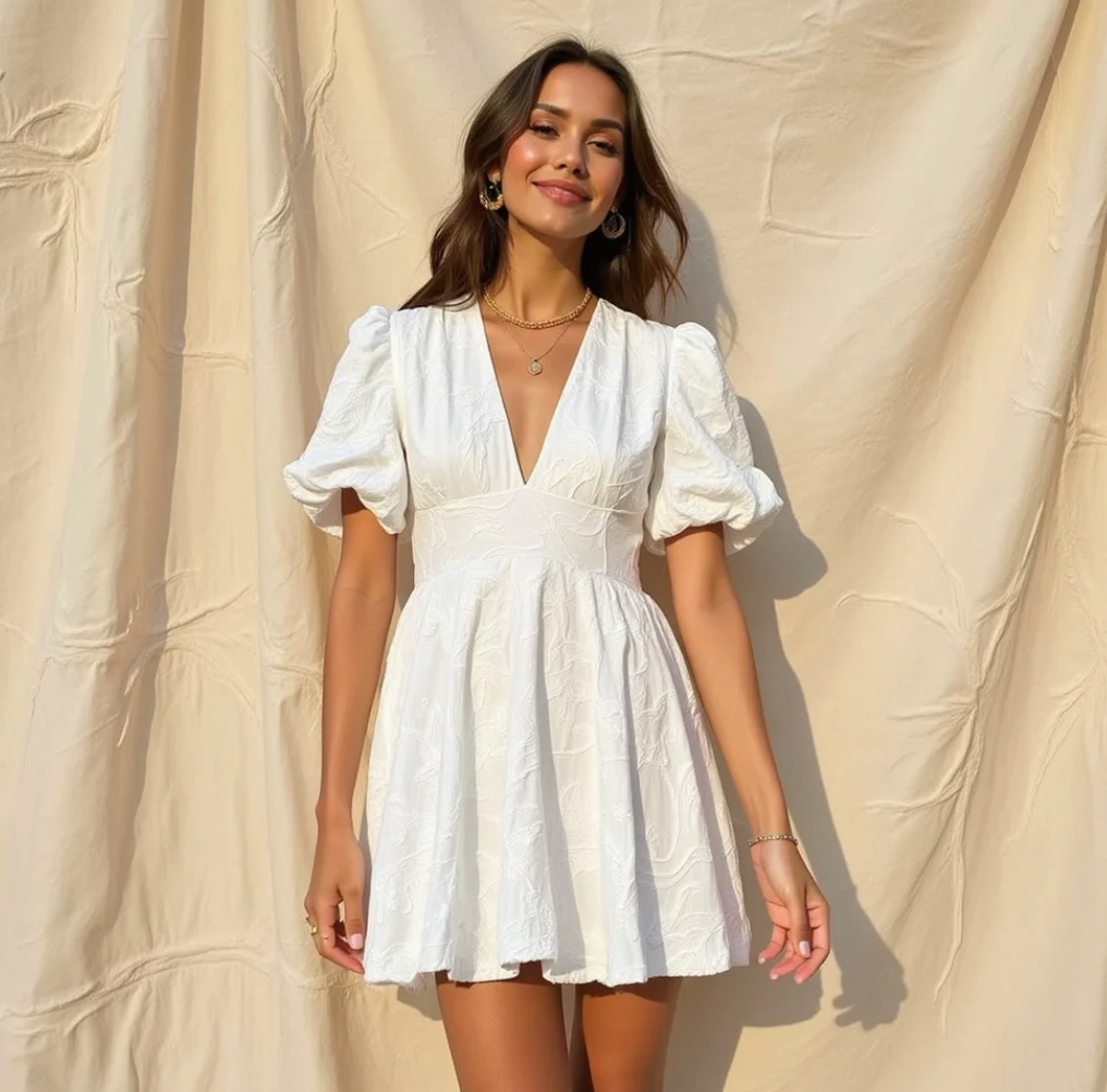 Veronni | Romantische midi-jurk met pofmouwen